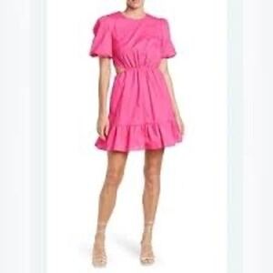 WAYF‎ Summer Puff Sleeve Cutout Mini Dress Size Small Pink Festival Coquette